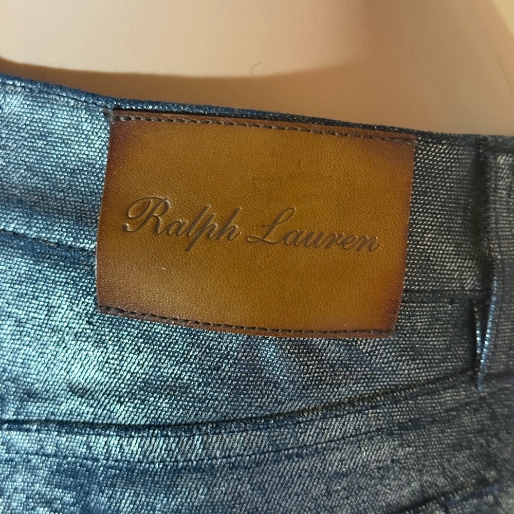 Ralph Lauren Purple Label Silver Metallic Coated Boot Cut Mid-Rise Jeans Size 26 - Picture 5 of 12
